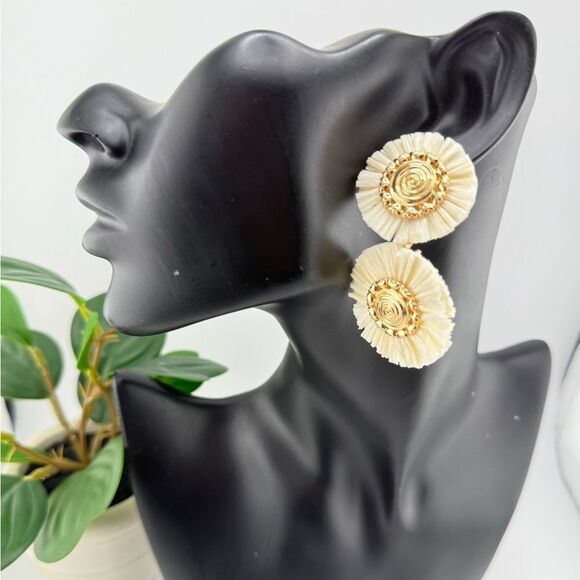 Ivory & Gold Double Disc Earrings — Elegant Boho Statement - Picture 8 of 10